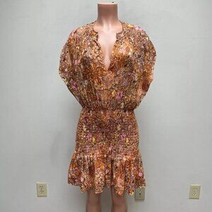 A.L.C. ALC Multicolor Floral Smocked Ruffle V-Neck Silk Carly Mini Dress 12 $495